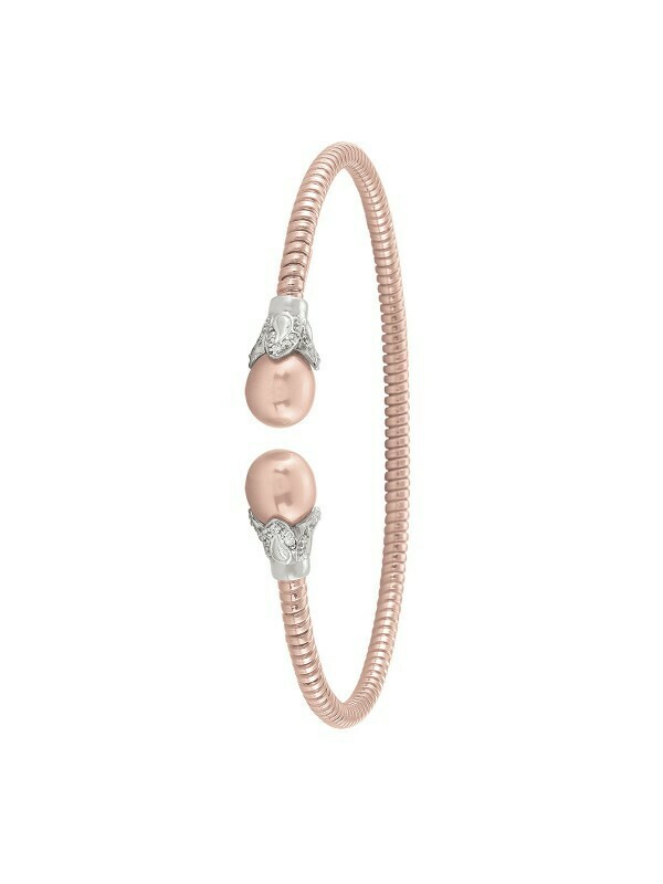 Sterling Silver Pink Gold Plated And Pearl Fancy Bangle