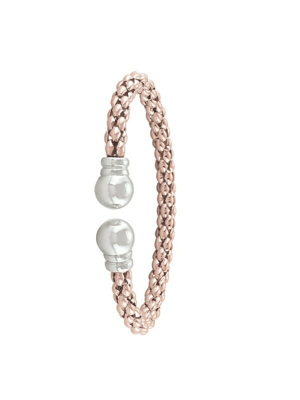 Sterling Silver Pink Gold And Rhodium Plated Fancy Bangle