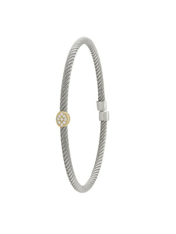 Sterling Silver Yellow Gold And Rhodium Plated C.Z Cuff Bangle