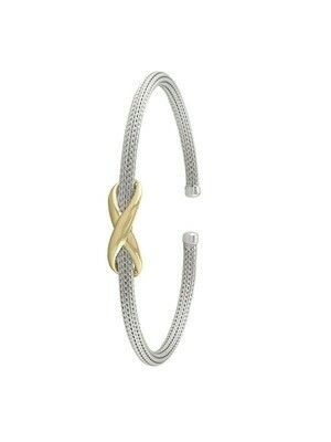 Sterling Silver Yellow Gold And Rhodium &quot;X&quot; Bangle