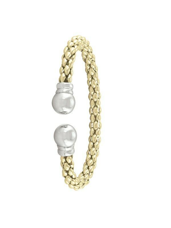 Sterling Silver Yellow Gold And Rhodium Plated Fancy Bangle