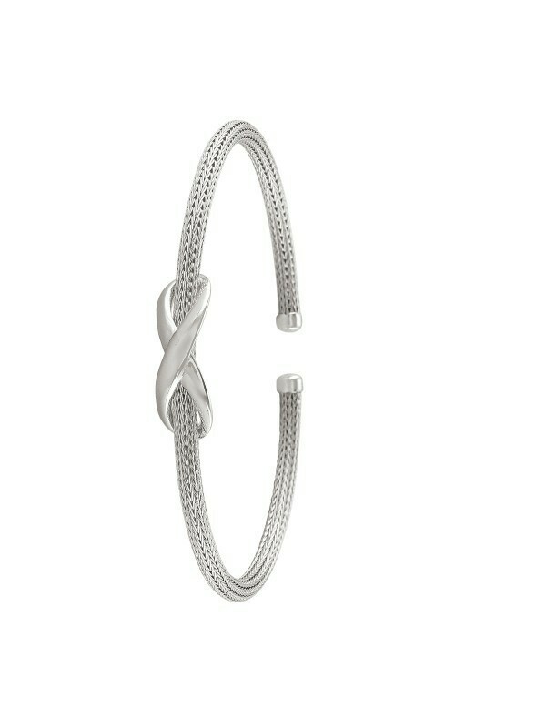 Sterling Silver Rhodium &quot;X&quot; Bangle