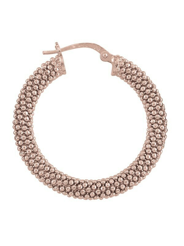 Sterling Silver Pink Gold Plated Fancy Mesh Hoop Earring