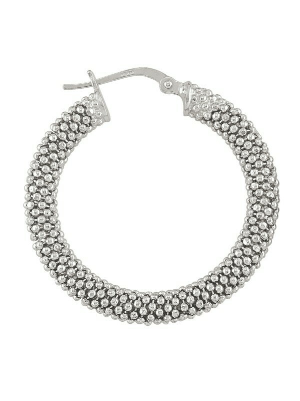Sterling Silver Rhodium Plated Fancy Mesh Hoop Earring