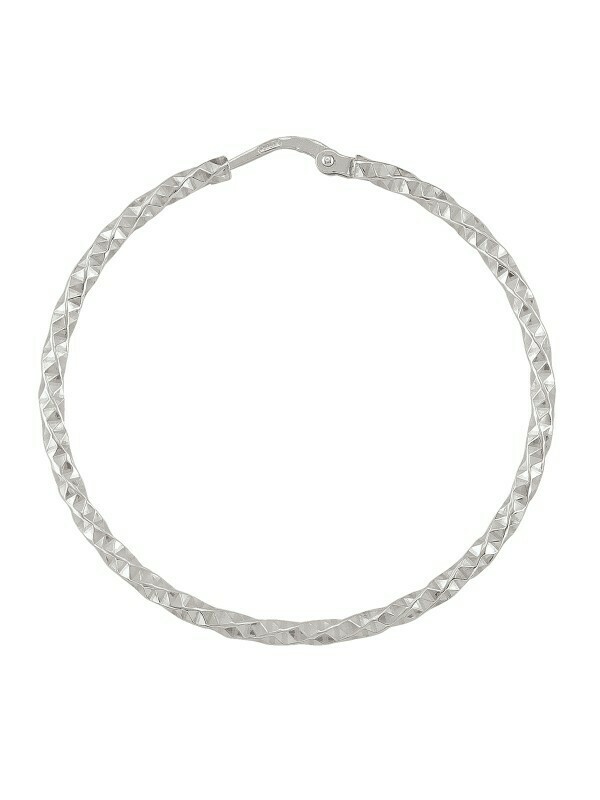 Sterling Silver Rhodium Plated Diamond Cut Hoop Earring
