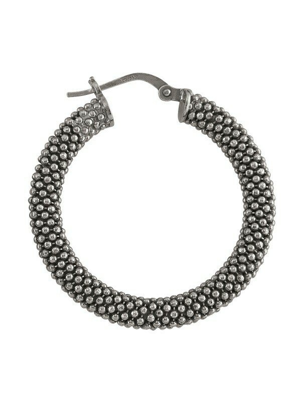 Sterling Silver Black Rhodium Plated Fancy Mesh Hoop Earring