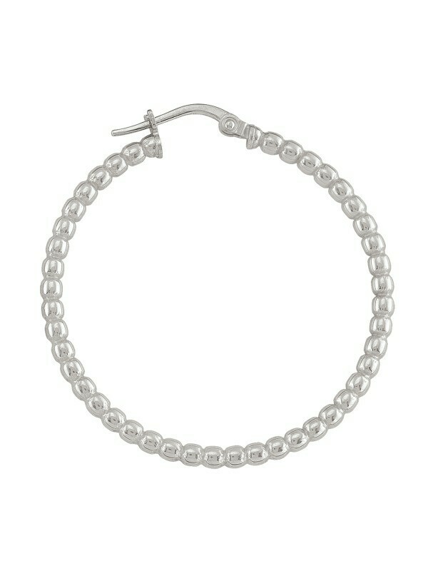 Sterling Silver Rhodium Plated Fancy Bead Hoop Earring
