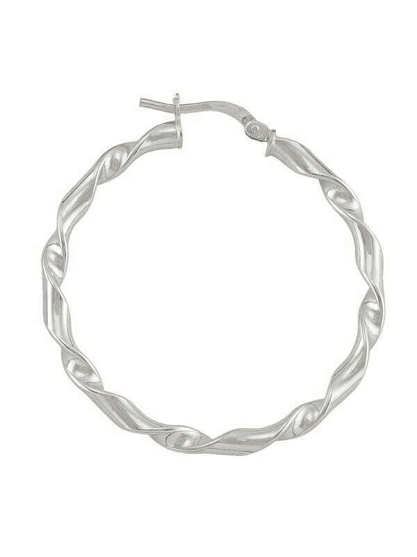 Sterling Silver Rhodium Plated Fancy Twist Hoop Earring
