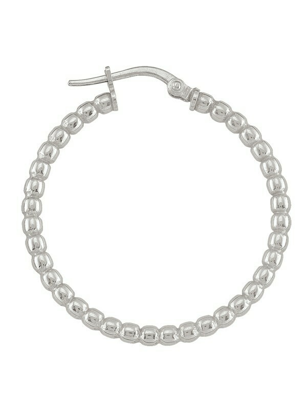 Sterling Silver Rhodium Plated Fancy Bead Hoop Earring