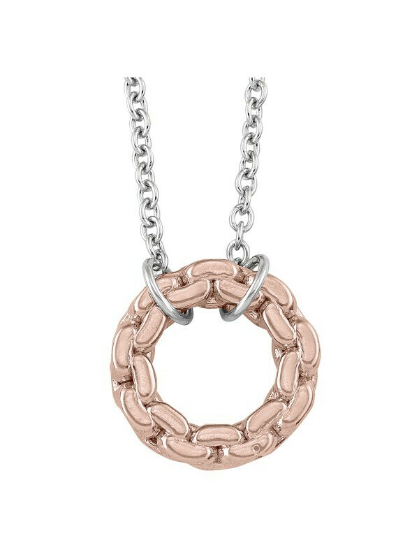 Sterling Silver Pink &amp; Rhodium Plated Circle Pendant Necklace