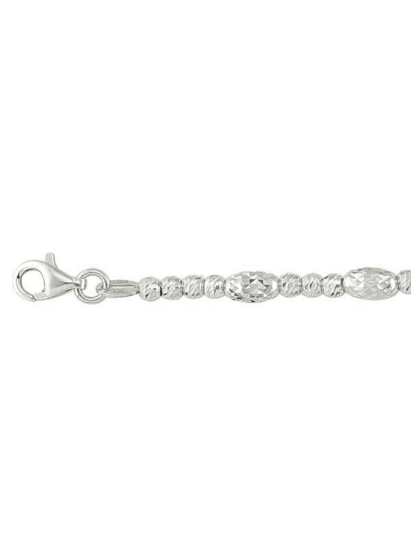 Sterling Silver Rhodium Plated Diamond Cut Fancy Ball Necklace