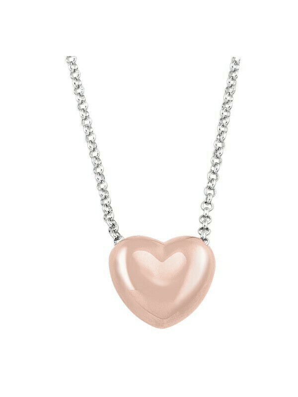 Sterling Silver Pink &amp; Rhoidum Plated Heart Necklace