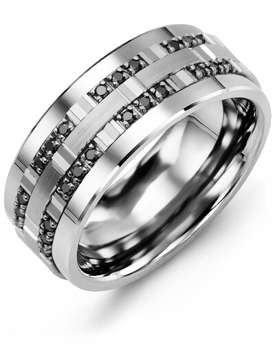 MBZ MOD - Men&#39;s Outer Trio Black Diamonds Wedding Ring
