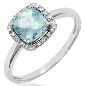 Cushion Aquamarine Ring with Diamond Halo 14KT Gold Cushion Aquamarine Ring with Diamond Halo 14KT Gold