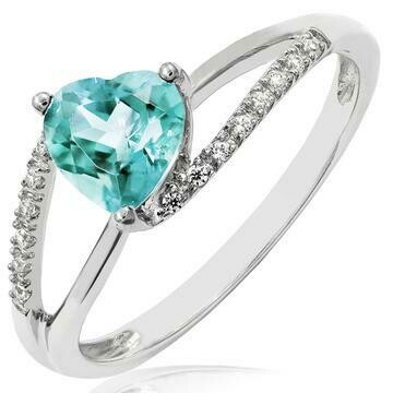 Heart Aquamarine Ring with Diamond Accent and Split Shoulders 14KT Gold