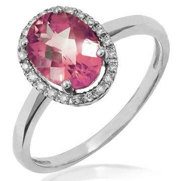 Oval Pink Topaz Ring with Diamond Halo 14KT Gold Oval Pink Topaz Ring with Diamond Halo 14KT Gold