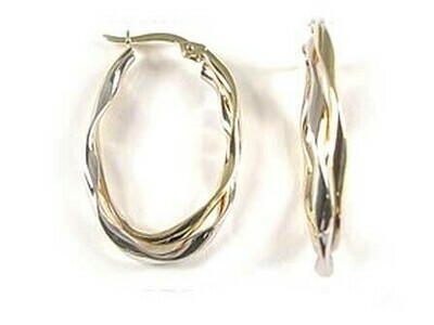 10K Two Tone Yellow &amp; White Gold Twist Hoop Earrings