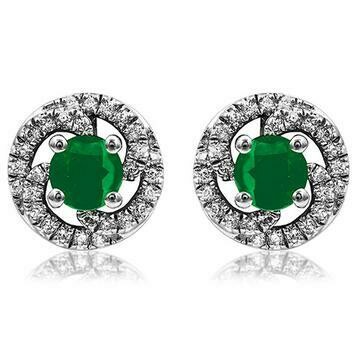 Emerald Swirl Stud Earrings with Diamond Frame 14KT Gold Emerald Swirl Stud Earrings with Diamond Frame 14KT Gold