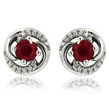 Ruby Swirl Stud Earrings with Diamond Accent 14KT Gold Ruby Swirl Stud Earrings with Diamond Accent 14KT Gold