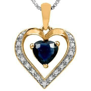 Heart Sapphire Pendant with Diamond Accent 14KT Gold Heart Sapphire Pendant with Diamond Accent 14KT Gold