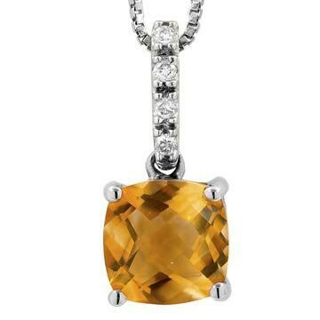 Cushion Citrine Pendant with Diamond Bail 14KT Gold Cushion Citrine Pendant with Diamond Bail 14KT Gold