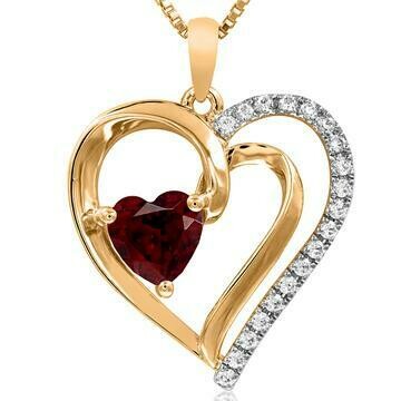Heart Garnet Pendant with Diamond Accent 14KT Yellow Gold