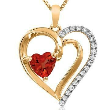 Heart Ruby Pendant with Diamond Accent 14KT Yellow Gold