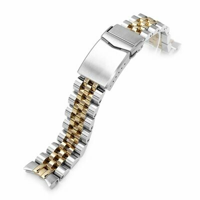 20mm Angus-J Louis JUB 316L Stainless Steel Watch Bracelet for Seiko Alpinist SARB017 (or Hamilton K.), Brushed with IP Gold Center V-Clasp