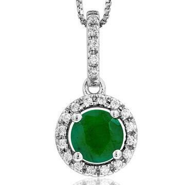 Emerald Pendant with Diamond Frame 14KT White Gold