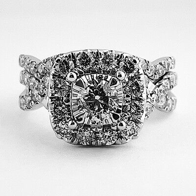 Multi-stone Engagement Ring And Matching Wedding Band