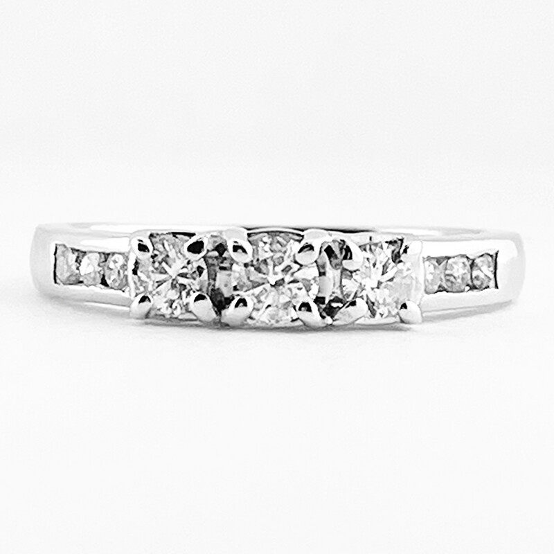 14K White Gold Three Stone Diamond Engagement Ring – Classic Design
