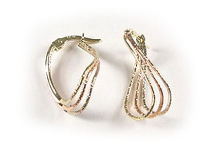 10K Yellow White &amp; Rose Tri Color Hoop Earrings