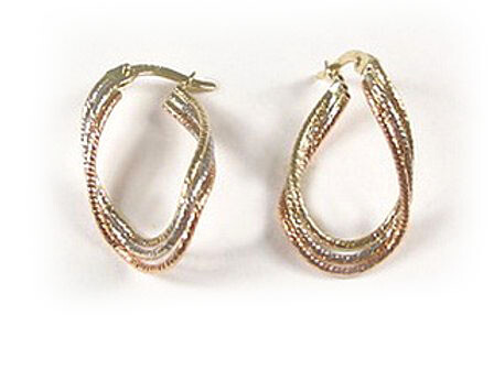 10K Yellow White &amp; Rose Tri Color Hoop Earrings