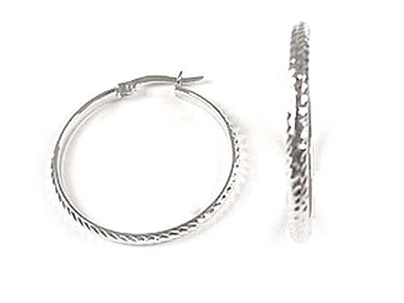 10K White Gold Shimmer Cut Hoop Earrings