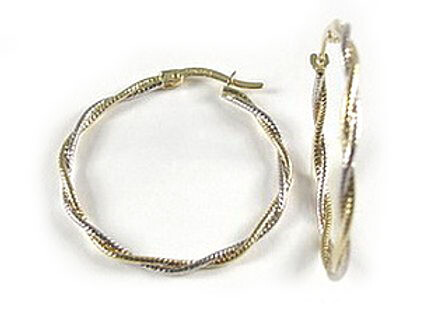 10K Yellow White &amp; Rose Tri Color Shimmer Cut Hoop Earrings
