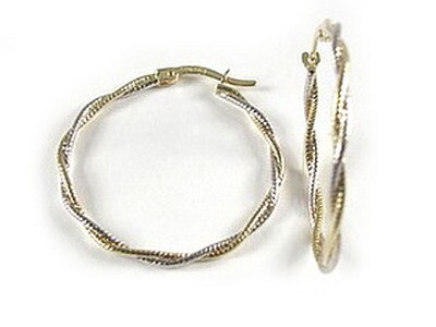 10K Yellow White &amp; Rose Tri Color Shimmer Cut Hoop Earrings