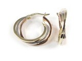 10K Yellow White &amp; Rose Tri Color Shimmer Cut Hoop Earrings