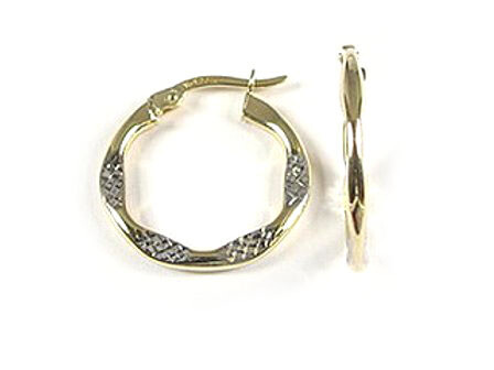 10K Yellow Gold Shimmer Cut Hoop Earrings
