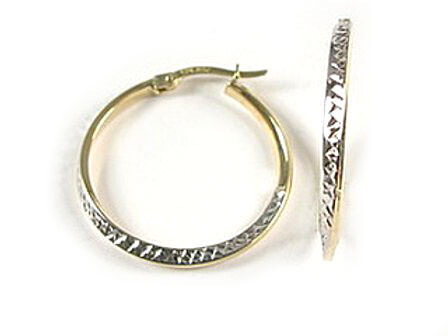 10K Yellow Gold Shimmer Cut Hoop Earrings