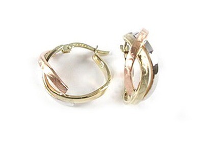 10K Yellow White &amp; Rose Tri Color Smooth Hoop Earrings