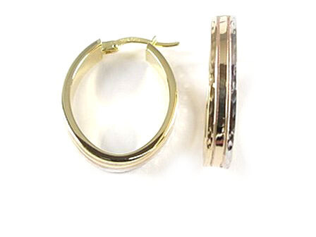 10K Yellow White &amp; Rose Tri Color Smooth Hoop Earrings