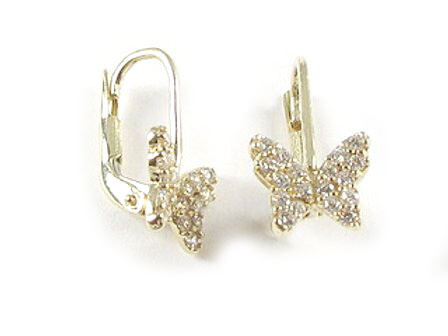 10K Yellow Gold C.Z Butterfly Shape Children&#39;s Earrings