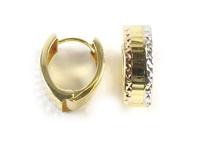 10K Yellow, White &amp; Rose Gold Shimmer Cut Huggy Earrings