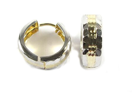 10K Yellow &amp; White Gold Grooved Huggy Earrings