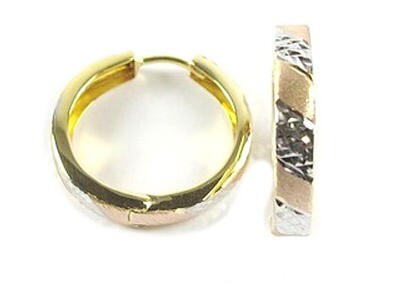 10K Yellow, White &amp; Rose Gold Shimmer Cut Huggy Earrings