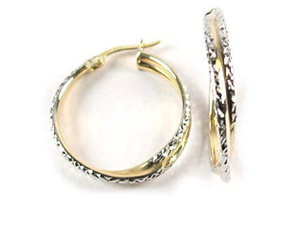 10K Yellow Gold Shimmer Cut Hoop Earrings