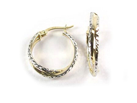 10K Yellow Gold Shimmer Cut Hoop Earrings