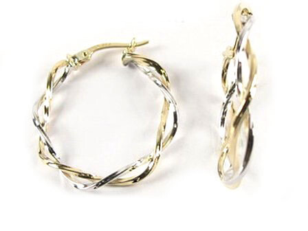 10K Yellow &amp; White Gold Hoop Earrings