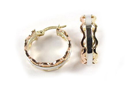 10KYellow, White &amp; Rose Gold Hoop Earrings