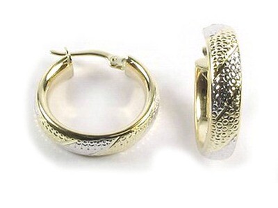 10K Yellow &amp; White Gold Shimmer Cut Hoop Earrings
